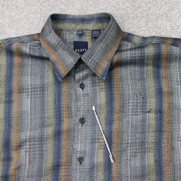 Haupt Shirt Mens 16 1/2, 41/42, Large Gray/Brown Striped Long Sleeve Button Up - Picture 6 of 12